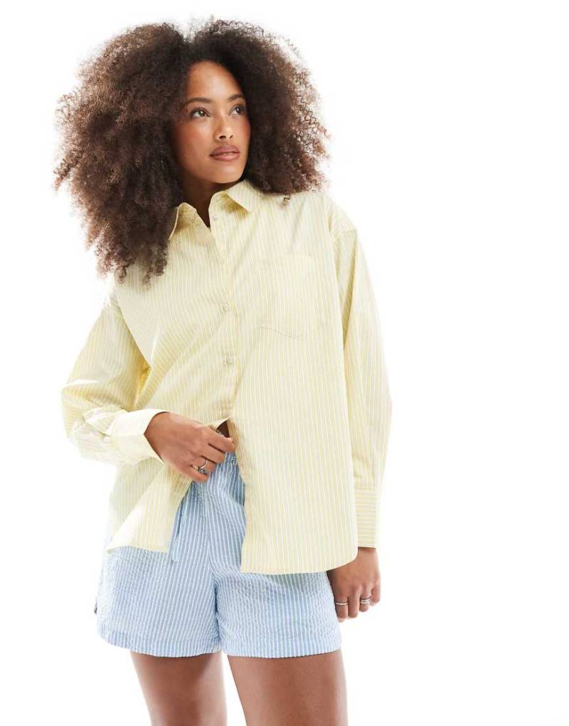 JJXX - Jamie - Oversize-Hemdbluse in gestreiftem Gelb von JJXX
