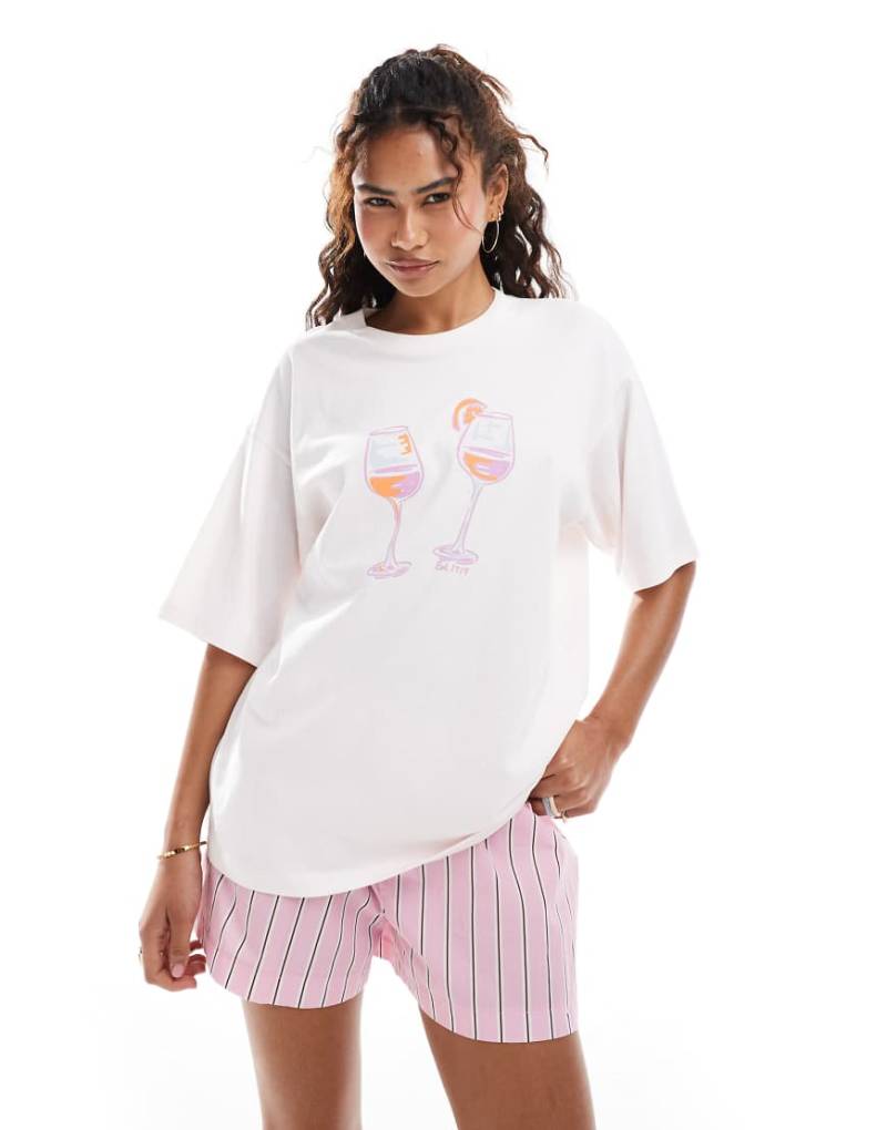 JJXX - Oversize-T-Shirt in Rosa mit orangefarbenem Spritz-Cocktailprint von JJXX