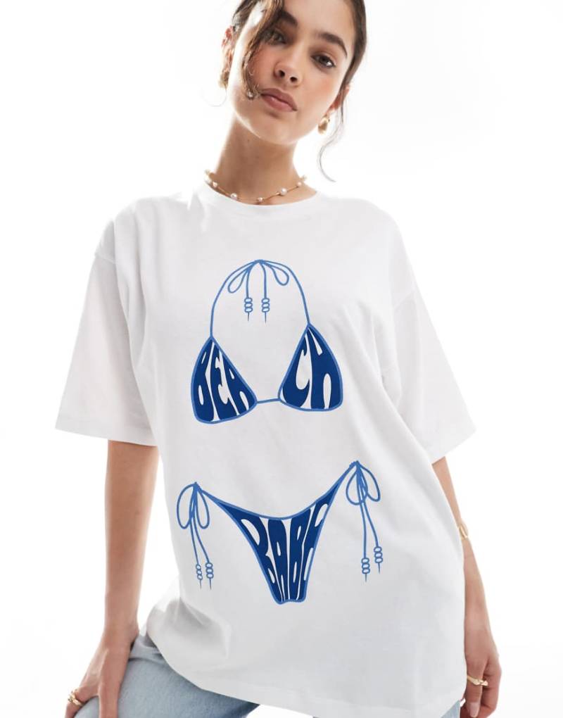 JJXX - Oversize-T-Shirt in Weiß mit Bikini-Print von JJXX