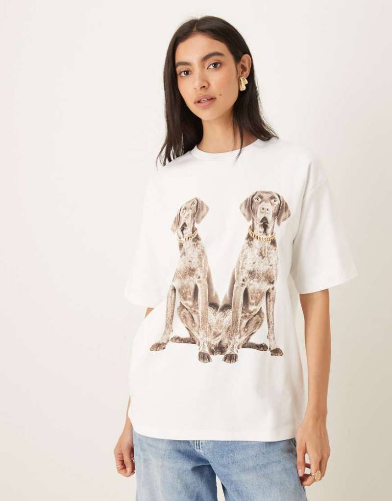 JJXX - Oversize-T-Shirt in Weiß mit Hunde-Print von JJXX