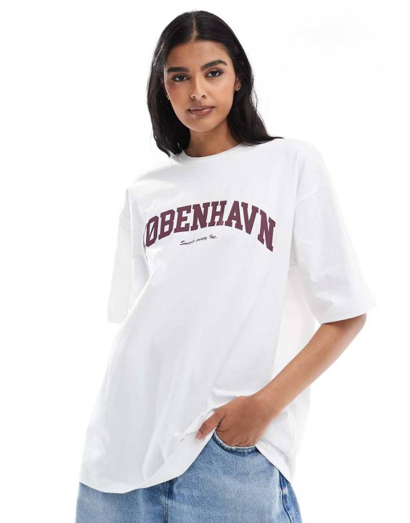 JJXX - Oversize-T-Shirt in Weiß mit Kobenhavn-Print von JJXX