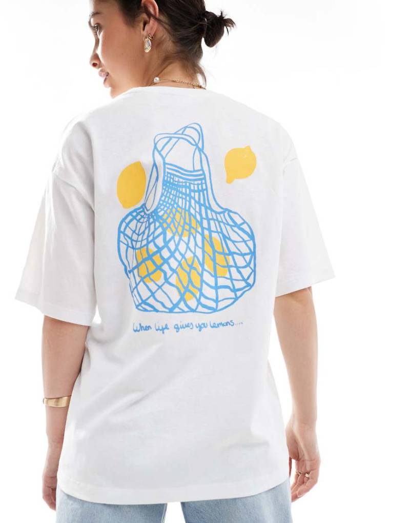 JJXX - Oversize-T-Shirt in Weiß mit Zitronen-Print hinten von JJXX