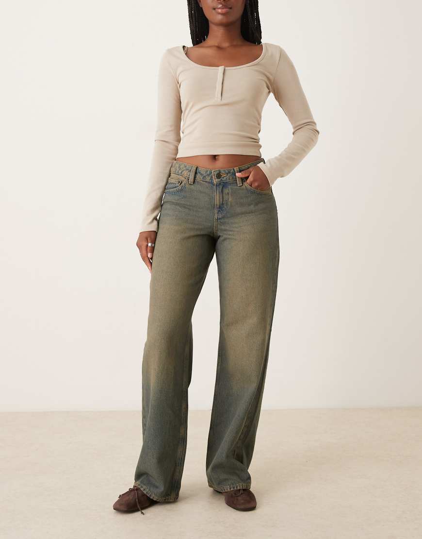 JJXX - Palermo - Jeans in dunkler Vintage-Waschung mit weitem Bein und niedrigem Bund-Blau von JJXX