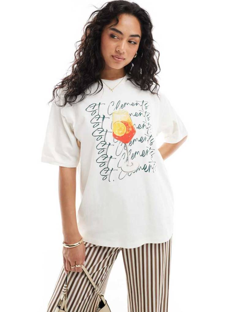 JJXX - T-Shirt mit Oversize-Schnitt und St. Clements-Print in Creme-Weiß von JJXX