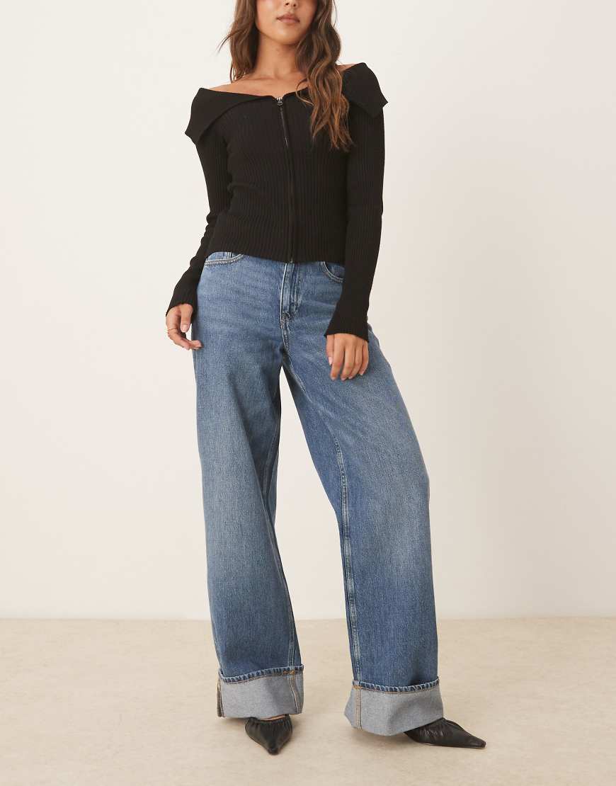 JJXX - Tokyo - Wide-Fit-Jeans in mittelblauer Waschung mit umgeschlagenem Saum von JJXX