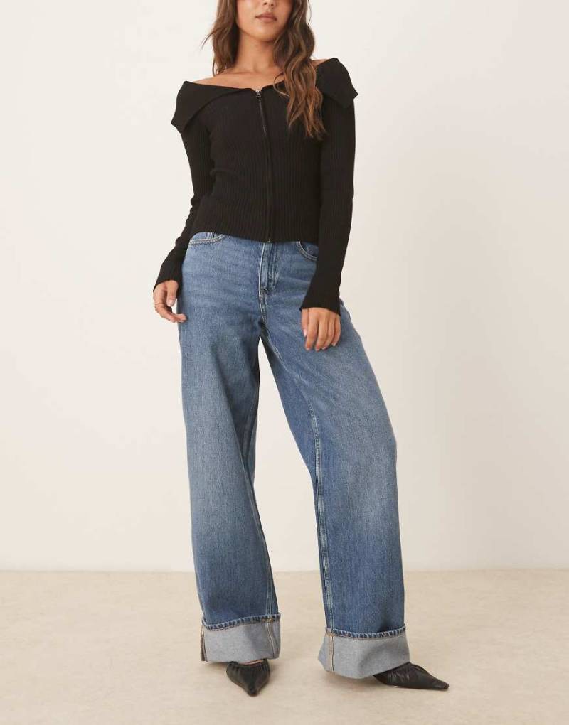 JJXX - Tokyo - Wide-Fit-Jeans in mittelblauer Waschung mit umgeschlagenem Saum von JJXX