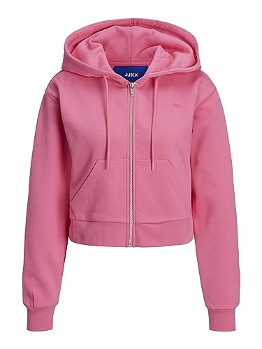 JJXX Women's JXABBIE LS REG Every Brush Zip Hood NOOS Sweatjacke, Carmine Rose/Print:Magenta Logo, L von JJXX