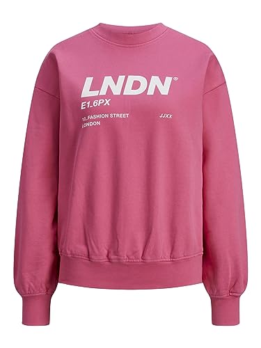 JJXX Women's JXBEATRICE LS Loose Vint Sweat NOOS Sweatshirt, Carmine Rose/Print:Bright White LNDN Print, L von JJXX