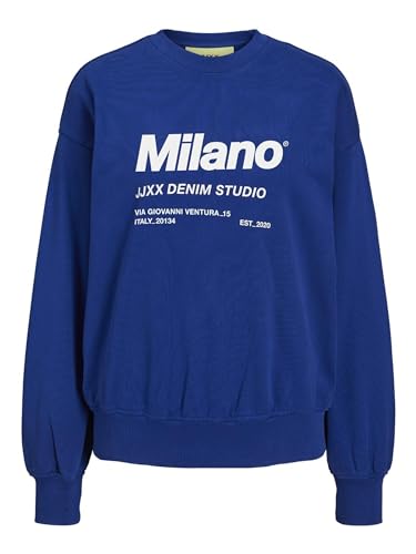 JJXX Women's JXBEATRICE LS Loose Vint Sweat NOOS Sweatshirt, Sodalite Blue/Print:Bright White Milano Print, L von JJXX