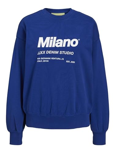 JJXX Women's JXBEATRICE LS Loose Vint Sweat NOOS Sweatshirt, Sodalite Blue/Print:Bright White Milano Print, S von JJXX
