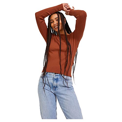 JJXX Women's JXTAYA LS Ribbed Crew Neck Knit Pullover, Bombay Brown, M von JJXX