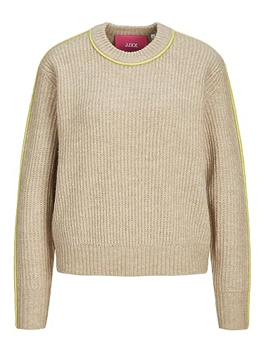 Jack & Jones Damen Jxleonora Diverse Ribbed Crew Neck Knit Strickpullover, Peyote/Detail:/Limeade Piping, L von JJXX