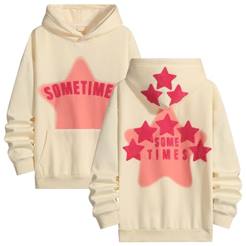 JJdocvanatic Damen Stern Sweatshirtpullover mit Kapuze Langarm aus Fleece Hip Hop Hoodie mit Tasche(Beige,L) von JJdocvanatic