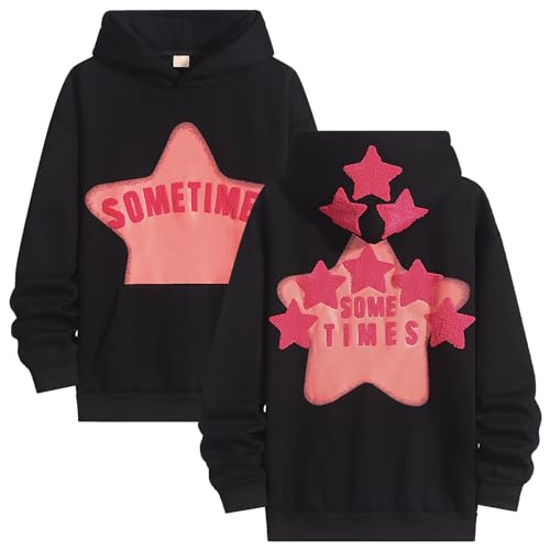 JJdocvanatic Damen Stern Sweatshirtpullover mit Kapuze Langarm aus Fleece Hip Hop Hoodie mit Tasche(Schwarz,S) von JJdocvanatic