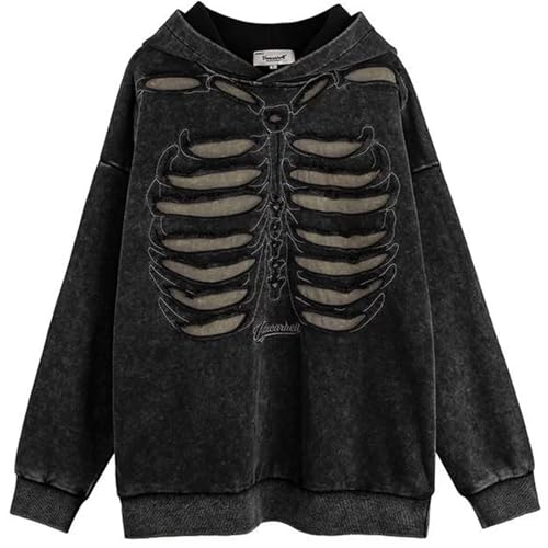 JJdocvanatic Herren Kapuzenpullover Goth Hoodie Skelett Graphics Pullover Hip Hop Streetwear Hooded Sweatshirt von JJdocvanatic