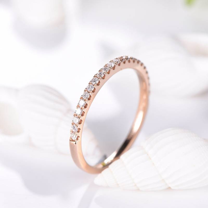 Half Eternity Diamond Wedding Band Women Ring White Gold Minimalist Promise Anniversary Stack Matching Simple Dainty Petite von JJewelryCrafts