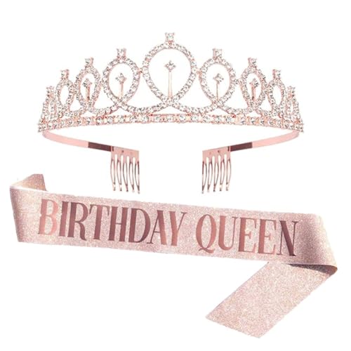 JJiaoLinin Geburtstagskrone Schärpe,Krone Schärpe mit Birthday Queen Glitter Kristall Dekor Stirnband Tiara Königin Prinzessin Diadem Haar-Zusätze für Alles Gute zum Geburtstag Partyzubehör von JJiaoLinin
