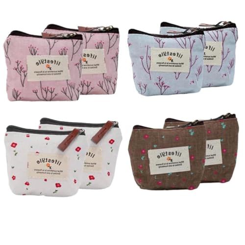 JJiaoLinin Kosmetiktasche klein, 8 Stück Mini Geldbeutel Täschchen Schlüsseltasche Leinwand Canvas Kleine Täschchen Multifunktionale Makeup Tasche Tragbare Kulturbeutel für Frauen Mädchen von JJiaoLinin