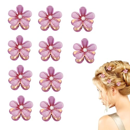 JJiaoLinin Mini Haarspangen,10 Stück Diamant Haarspangen Blumen-Haarspangen Haarclips für Kinder Haarschmuck für Damen Klaue Clips Haarklammern Rutschfeste Haarklauenclip Rutschfeste Haarspangen Rosa von JJiaoLinin