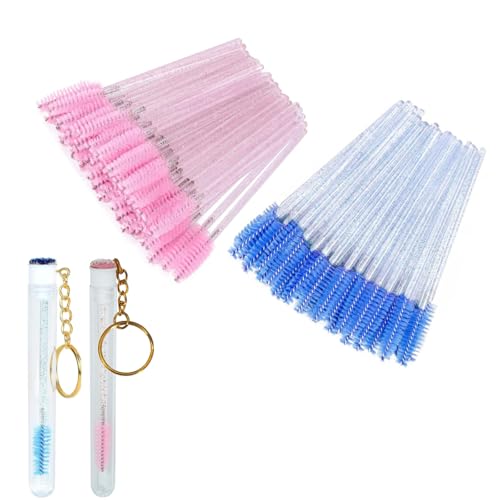 JJiaoLinin Wimpernbürsten,102 Stück Wimpernpinsel mit 2 Kristall Mascara Stäbe, Tragbare Wimpernbürsten, Krystall Wimpernbürstchen, Kosmetikpinsel Kit für falsche Wimpernverlängerung（Blau und Rosa) von JJiaoLinin