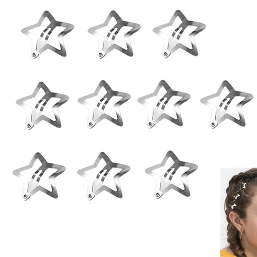 JJiaoLinin Stern Haarspangen, 10 Stück Metall-Pentagramm Haarschmuck Mit Schnappverschluss - Silber Glitzer Sterne für Kinder, Mädchen und Frauen von JJiaoLinin