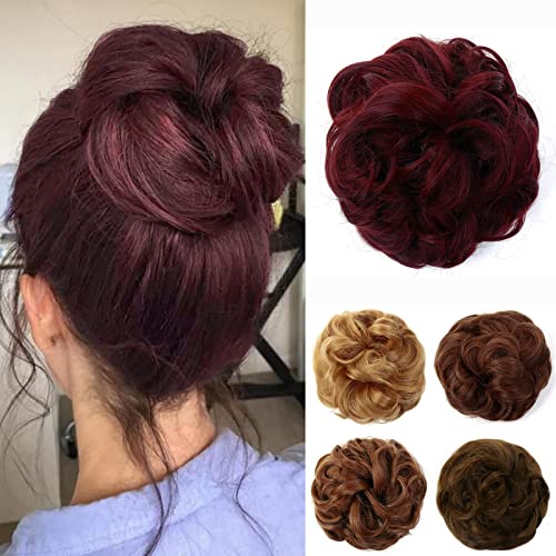 JJstar Unordentliche Haarknoten, lockige, gewellte Haargummis, Zubehör für Frauen und Mädchen, synthetische Chignons, weinrot JJstar Unordentliche Haarknoten, lockige, gewellte Haargummis, Zubehör für Frauen und Mädchen, synthetische Chignons, weinrot von JJstar