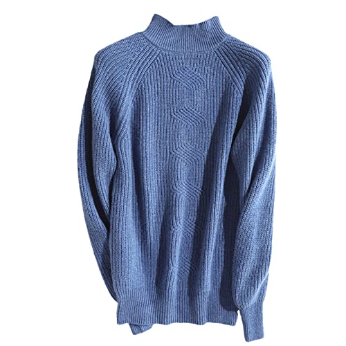 100% Wolle Kaschmir Pullover Damen Rollkragen Warm Langarm Pullover Strickpullover, Stern blau, XXL von JJzex