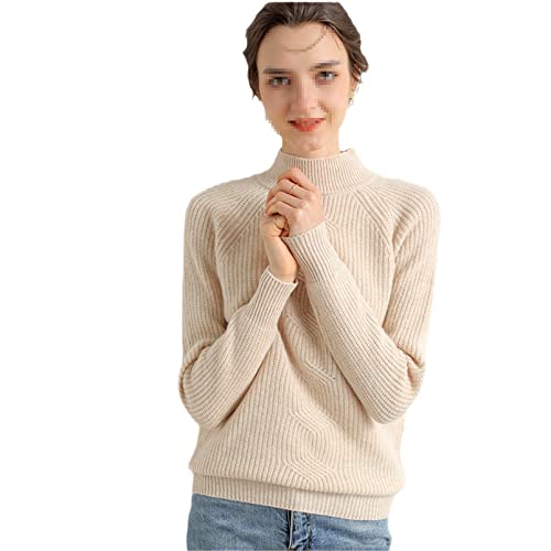 100% Wolle Kaschmir Pullover Damen Rollkragen Warm Langarm Pullover Strickpullover, beige, L von JJzex