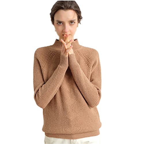 100% Wolle Kaschmir Pullover Damen Rollkragen Warm Langarm Pullover Strickpullover, khaki, M von JJzex
