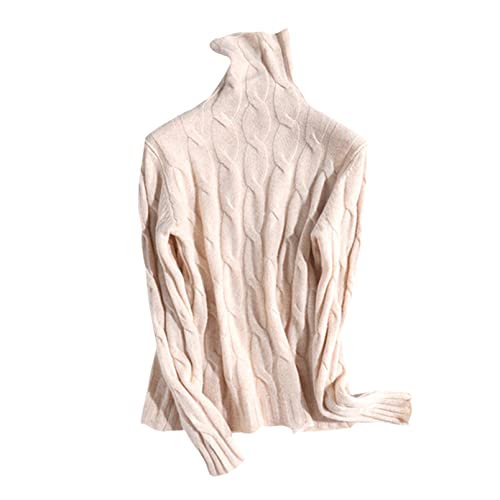 Damen Pullover Strickpullover Mode Rollkragen Warm Weiblich 100% Wolle Kaschmir Pullover, beige, XL von JJzex