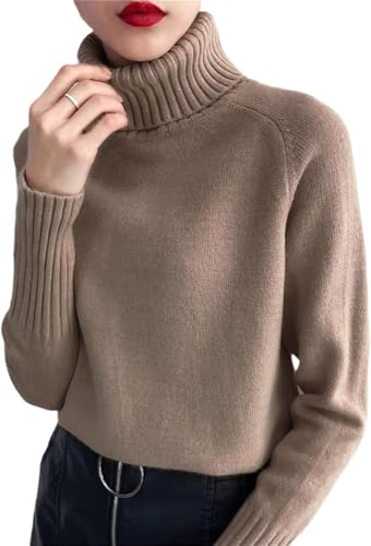 JJzex Damen Kaschmir Strickpullover Herbst Winter Rollkragen Langarm Pullover Female Pullover, Khaki, XL von JJzex
