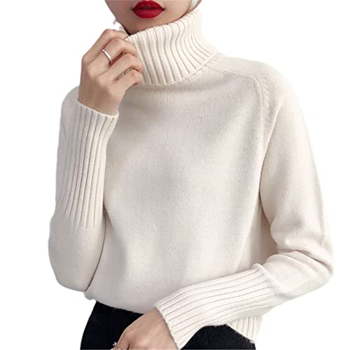 JJzex Damen Kaschmir Strickpullover Herbst Winter Rollkragen Langarm Pullover Female Pullover, beige, S von JJzex