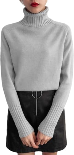 JJzex Damen Kaschmir Strickpullover Herbst Winter Rollkragen Langarm Pullover Female Pullover, grau, M von JJzex