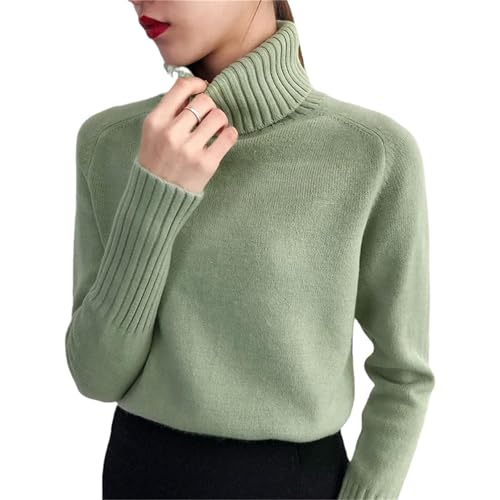 JJzex Damen Kaschmir Strickpullover Herbst Winter Rollkragen Langarm Pullover Female Pullover, grün, L von JJzex