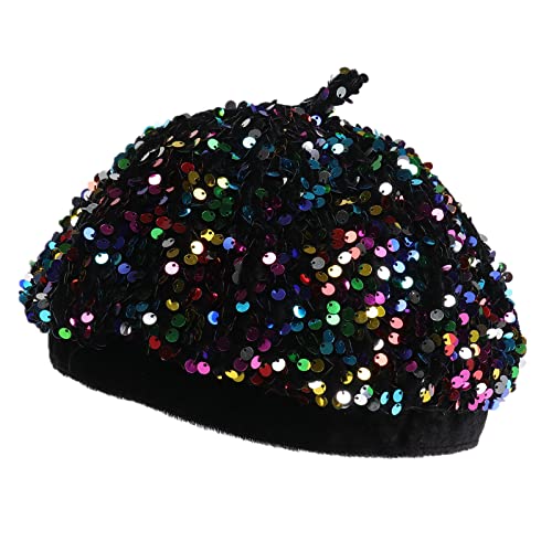 JK Home Pailletten Barett Hut Glitzernd Glänzend Beanie Cap für Frauen Mädchen Halloween Festival Party Club, Fun Costume Stretch Mermaid Dancing Cap, Za# Mehrfarbig, One size von JK Home