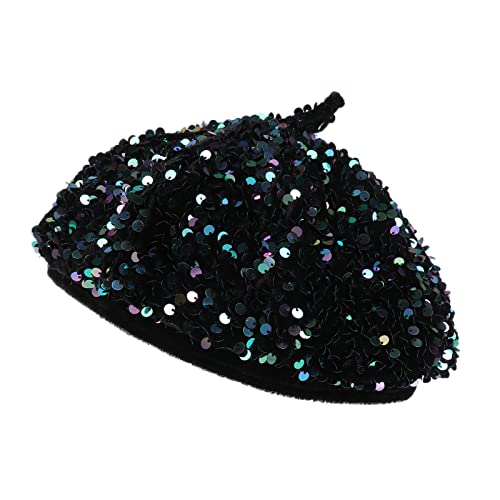 JK Home Pailletten Barett Hut Glitzernd Glänzend Beanie Cap für Frauen Mädchen Halloween Festival Party Club, Fun Costume Stretch Mermaid Dancing Cap, Za# Navy Blue, One size von JK Home