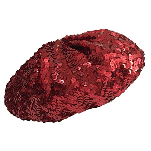 JK Home Pailletten Barett Hut Glitzernd Glänzend Beanie Cap für Frauen Mädchen Halloween Festival Party Club, Fun Costume Stretch Mermaid Dancing Cap, rot, One size von JK Home