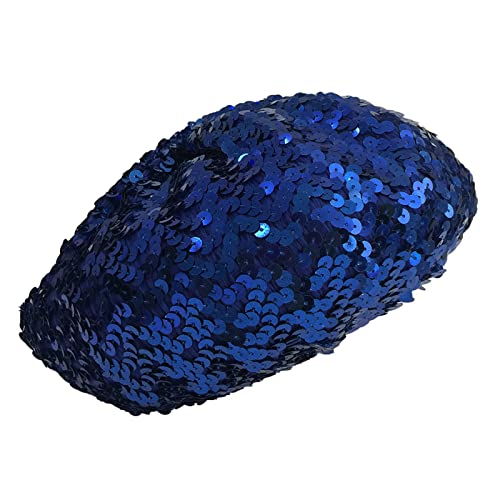 JK Home Pailletten Barett Hut Glitzernd Glänzend Beanie Cap für Frauen Mädchen Halloween Festival Party Club, Fun Costume Stretch Mermaid Dancing Cap, blau, Einheitsgröße von JK Home