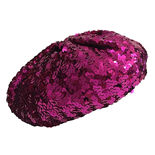 JK Home Pailletten Barett Hut Glitzernd Glänzend Beanie Cap für Frauen Mädchen Halloween Festival Party Club, Fun Costume Stretch Mermaid Dancing Cap, rosarot, One size von JK Home