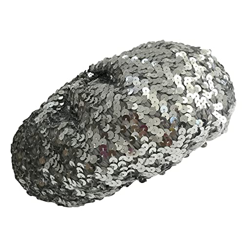 JK Home Pailletten Barett Hut Glitzernd Glänzend Beanie Cap für Frauen Mädchen Halloween Festival Party Club, Fun Costume Stretch Mermaid Dancing Cap, silber, One size von JK Home