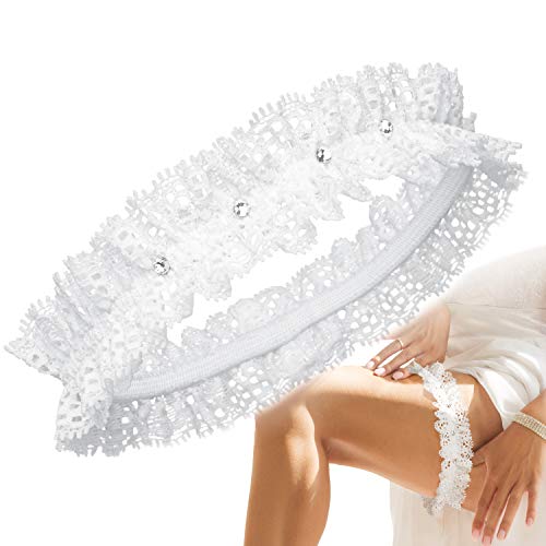 JK Trade® Braut Strumpfband für die Traum Hochzeit in Einheitsgröße, elastisches Hochzeit Strumpfband mit Spitze und filigranen Glitzer-Steinen, Garters for Bride, 100% Handgefertigt von JK Trade