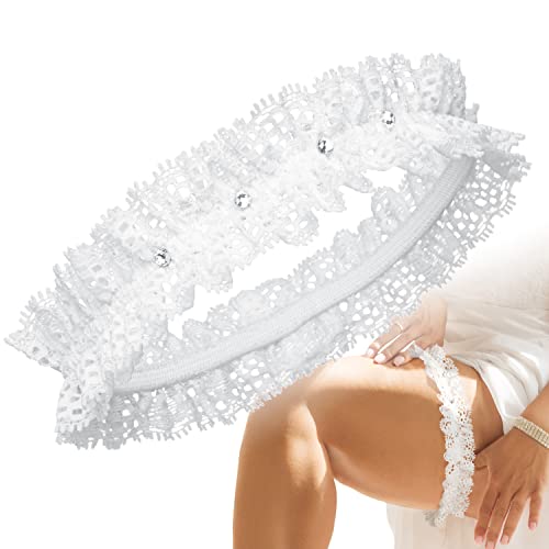 JK Trade® L-XXXL Premium Braut Strumpfband in Ivory für Hochzeit, Band verziert mit Spitze, Schleife und edlen filigranen Glitzer-Steinen, 100% Handgefertigt (Ivory) von JK Trade