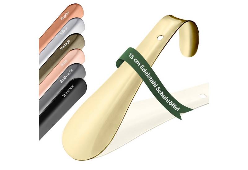 JK Trade Schuhlöffel 15cm Edelstahl Gold poliert (1-tlg., klein & stabil), ideal für Reisen – Aufhängbar & hochwertig verarbeitet von JK Trade