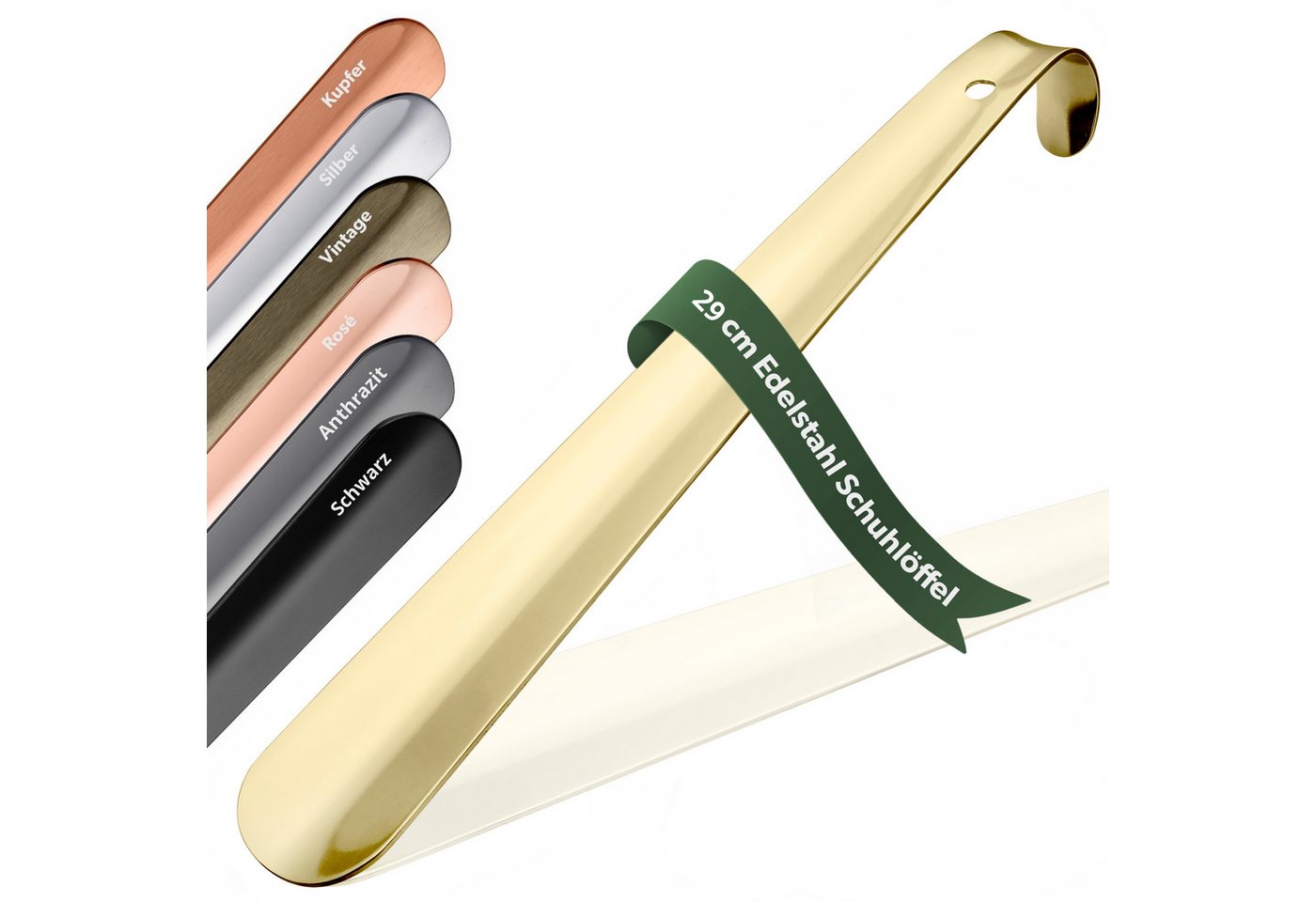 JK Trade Schuhlöffel 29cm Edelstahl Gold poliert (1-tlg., klein & stabil), für jede Sporttasche – Aufhängbar & hochwertig verarbeitet von JK Trade