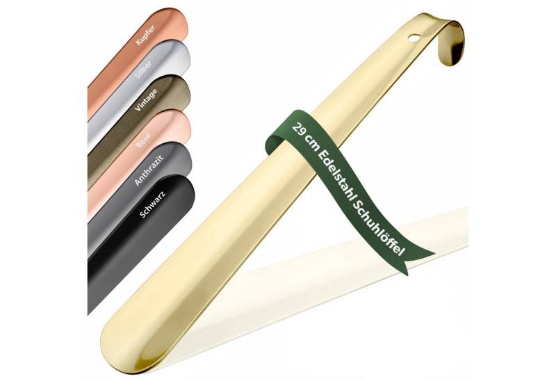 JK Trade Schuhlöffel 29cm Edelstahl Gold poliert (1-tlg., klein & stabil), für jede Sporttasche – Aufhängbar & hochwertig verarbeitet von JK Trade