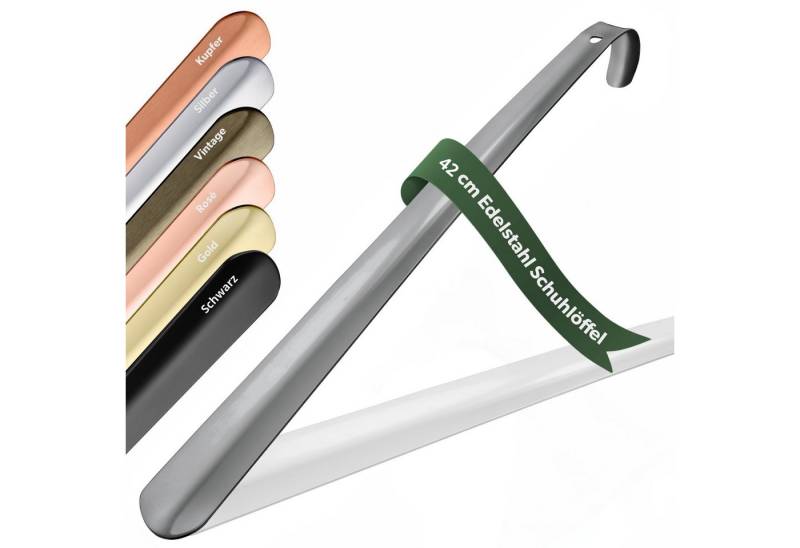 JK Trade Schuhlöffel 42cm Edelstahl Anthrazit poliert (1-tlg., lang & stabil), Metall Schuhanzieher lang zum Stehen, Aufhängbar, 2mm Extra Stabil von JK Trade
