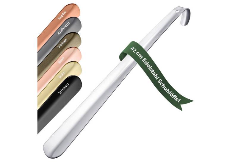 JK Trade Schuhlöffel 42cm Edelstahl poliert (1-tlg., lang & stabil), Metall Schuhanzieher lang zum Stehen, Aufhängbar, 2mm Extra Stabil von JK Trade