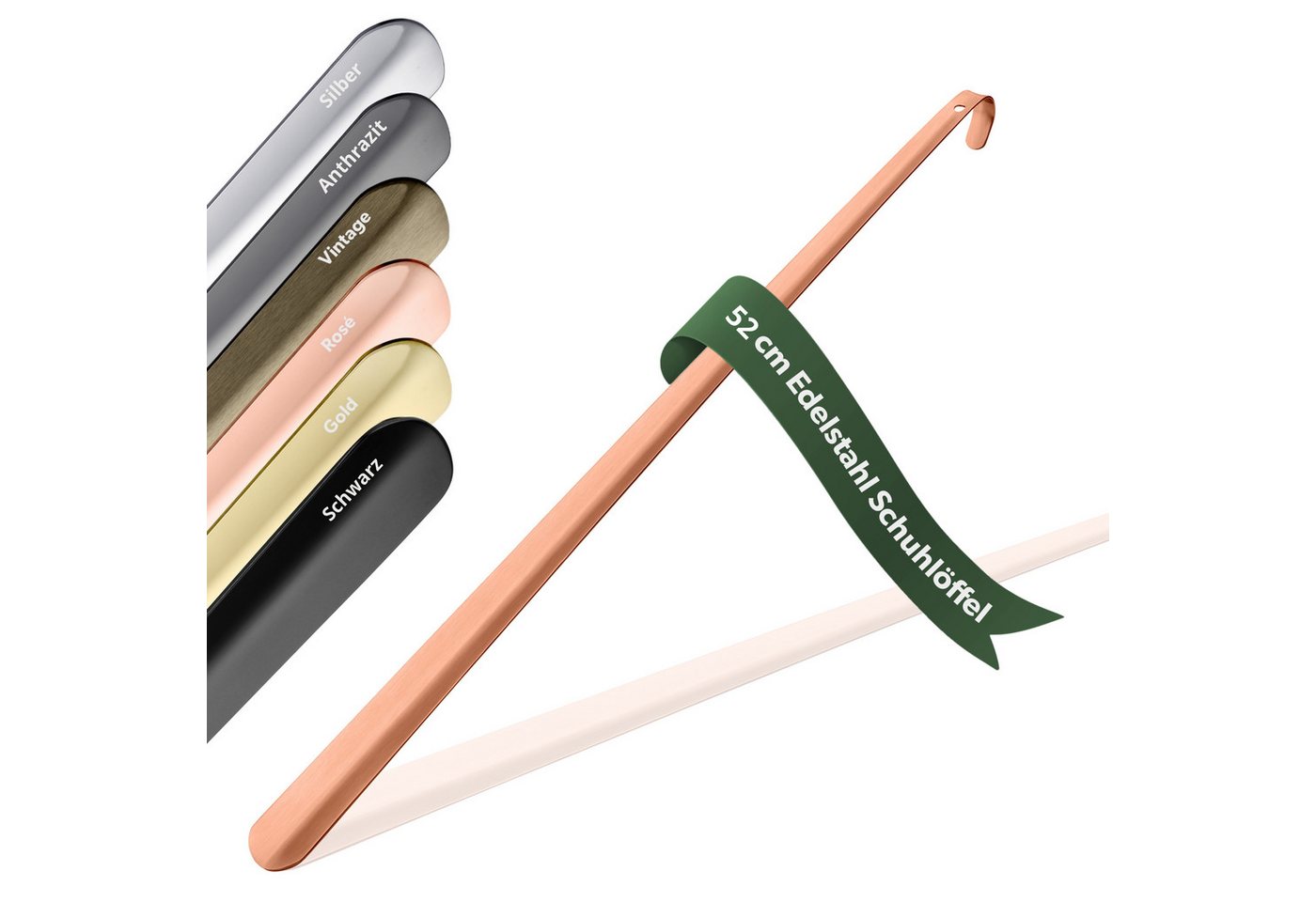 JK Trade Schuhlöffel 52cm Edelstahl Kupfer poliert (1-tlg., lang & stabil), Metall Schuhanzieher lang zum Stehen, Aufhängbar, 2mm Extra Stabil von JK Trade