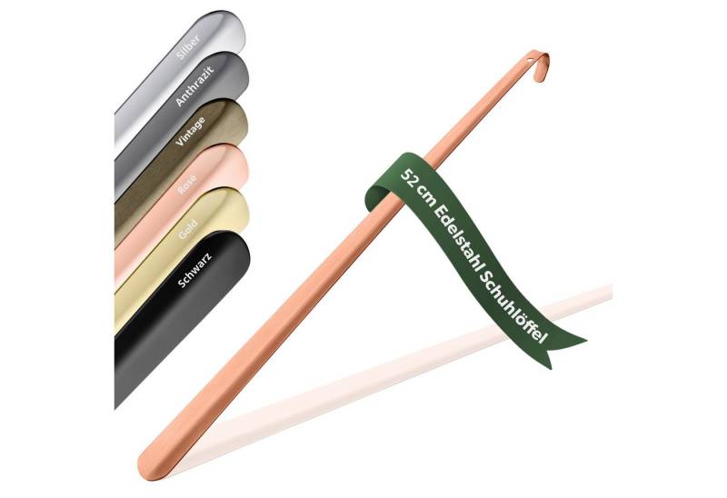 JK Trade Schuhlöffel 52cm Edelstahl Kupfer poliert (1-tlg., lang & stabil), Metall Schuhanzieher lang zum Stehen, Aufhängbar, 2mm Extra Stabil von JK Trade