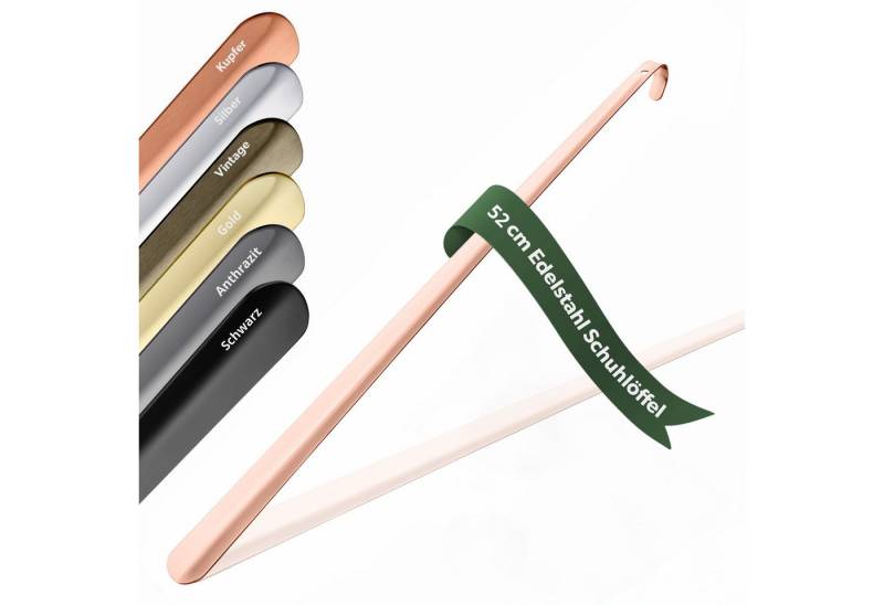JK Trade Schuhlöffel 52cm Edelstahl Roségold poliert (1-tlg., lang & stabil), Metall Schuhanzieher lang zum Stehen, Aufhängbar, 2mm Extra Stabil von JK Trade